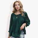  Long Sleeve Swiss Dot Peplum Top with Sheer Sleeves and Tiered Ruffle Detail Casual Blouse