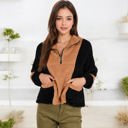 Brown Small Colorblock Fleece Quarter-Zip Pullover with Front Pockets