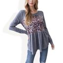 Gray Large Leopard Print Long Sleeve Pullover Sweatshirt