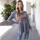 Gray Large Leopard Print Long Sleeve Pullover Sweatshirt