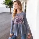 Gray Large Leopard Print Long Sleeve Pullover Sweatshirt