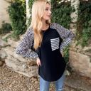 Black Large Sleeve Pullover Sweatshirt with Chest Pocket