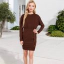 Brown Small Long Sleeve Button-Detail Bodycon Dress with Side Wrap Design