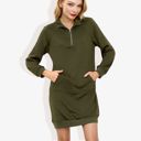  Cuffed Long Sleeve Solid Kangaroo Pocket Zipper Mini Dress