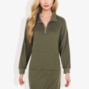  Cuffed Long Sleeve Solid Kangaroo Pocket Zipper Mini Dress