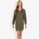  Cuffed Long Sleeve Solid Kangaroo Pocket Zipper Mini Dress