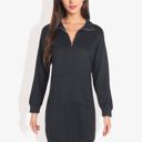 Black Large Cuffed Long Sleeve Solid Kangaroo Pocket Zipper Mini Dress