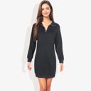 Black Small Cuffed Long Sleeve Solid Kangaroo Pocket Zipper Mini Dress