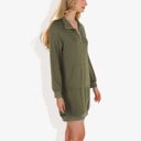 Green Large Cuffed Long Sleeve Solid Kangaroo Pocket Zipper Mini Dress