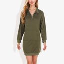 Green XL Cuffed Long Sleeve Solid Kangaroo Pocket Zipper Mini Dress