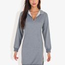 Gray Large Cuffed Long Sleeve Solid Kangaroo Pocket Zipper Mini Dress