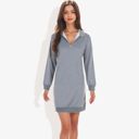 Gray Large Cuffed Long Sleeve Solid Kangaroo Pocket Zipper Mini Dress