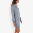 Gray Small Cuffed Long Sleeve Solid Kangaroo Pocket Zipper Mini Dress