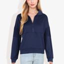 Blue XL Solid Color Zipper Patchwork Sweatshirt Top