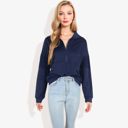 Blue XL Solid Color Zipper Patchwork Sweatshirt Top