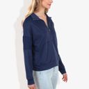 Blue XL Solid Color Zipper Patchwork Sweatshirt Top