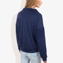 Blue XL Solid Color Zipper Patchwork Sweatshirt Top