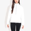 White Large Solid Color Zipper Patchwork Sweatshirt Top