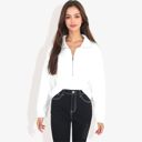 White Large Solid Color Zipper Patchwork Sweatshirt Top