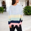  Long Sleeve Distressed Knit Sweater V-Neck Striped Pattern for Casual Everyday Layering