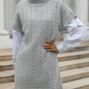  Cable Knit Sweater Dress with Mock Neck and Short Sleeves