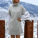  Cable Knit Sweater Dress with Mock Neck and Short Sleeves