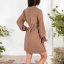  Button-Down Shirt Dress with Tie Waist and Long Sleeves