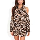  Leopard Print Cold Shoulder Button-Down Tunic Dress