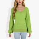  V-Neck Long Sleeve Sweater with Ribbed Cuffs