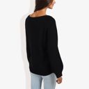 Black Large V-Neck Long Sleeve Sweater with Ribbed Cuffs