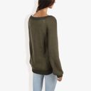 Green Large V-Neck Long Sleeve Sweater with Ribbed Cuffs