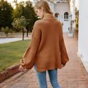 Brown Large Long Sleeve Ribbed Knit Sweater with Drop Shoulder Design