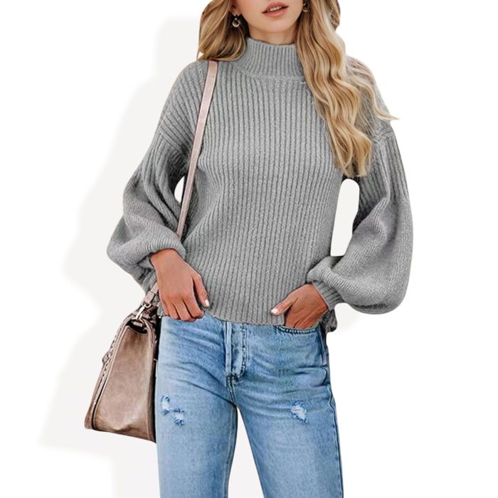 Long Sleeve Ribbed Knit Sweater with Drop Shoulder Design