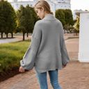 Gray Large Long Sleeve Ribbed Knit Sweater with Drop Shoulder Design