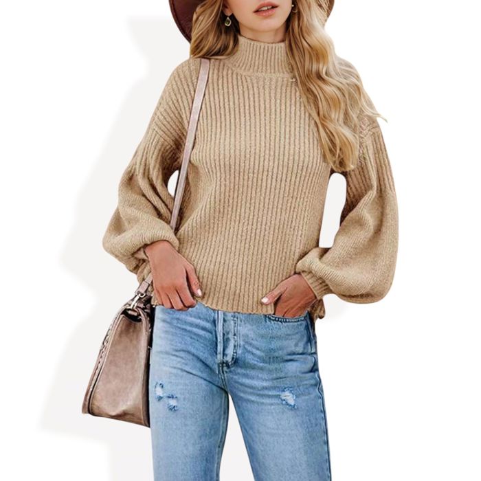 Long Sleeve Ribbed Knit Sweater with Drop Shoulder Design