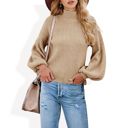 Brown Large Long Sleeve Ribbed Knit Sweater with Drop Shoulder Design