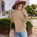 Brown Large Long Sleeve Ribbed Knit Sweater with Drop Shoulder Design