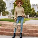 Brown Large Long Sleeve Ribbed Knit Sweater with Drop Shoulder Design