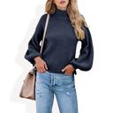 Blue Large Long Sleeve Ribbed Knit Sweater with Drop Shoulder Design