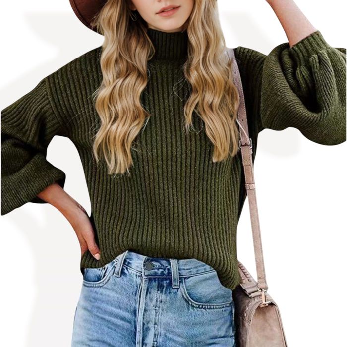 Long Sleeve Ribbed Knit Sweater with Drop Shoulder Design