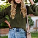 Green Large Long Sleeve Ribbed Knit Sweater with Drop Shoulder Design