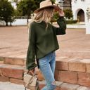 Green Large Long Sleeve Ribbed Knit Sweater with Drop Shoulder Design