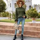 Green Large Long Sleeve Ribbed Knit Sweater with Drop Shoulder Design