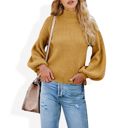 Yellow Large Long Sleeve Ribbed Knit Sweater with Drop Shoulder Design