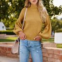 Yellow Large Long Sleeve Ribbed Knit Sweater with Drop Shoulder Design