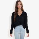  Button-Up Cardigan V-Neck Long Sleeve with Ribbed Hem