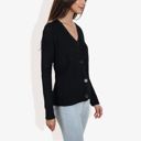  Button-Up Cardigan V-Neck Long Sleeve with Ribbed Hem