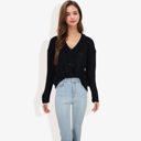  Button-Up Cardigan V-Neck Long Sleeve with Ribbed Hem