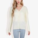 White Large Button-Up Cardigan V-Neck Long Sleeve with Ribbed Hem