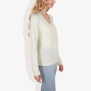 White Large Button-Up Cardigan V-Neck Long Sleeve with Ribbed Hem